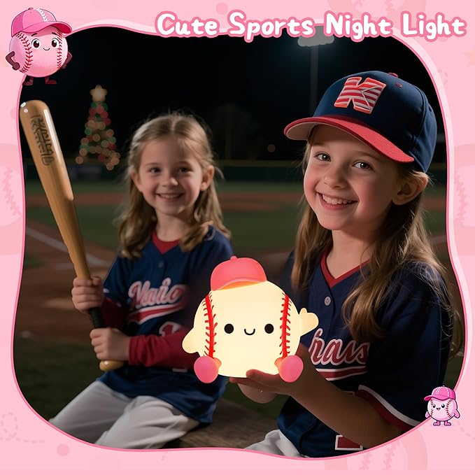 Softball Night Light, Cute Softball Gifts for Girls, Dimmable Rechargeable Silicone Touch Bedside Lamp for Girls Daughter Room Dorm Softball Fan Sporty Decor