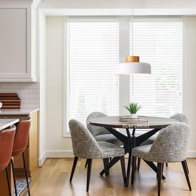 Modern Pendant Light,12.6 inch,Natural Wood Cap,Small Pendant Lighting for Kitchen Island,Dining Room,Matte White