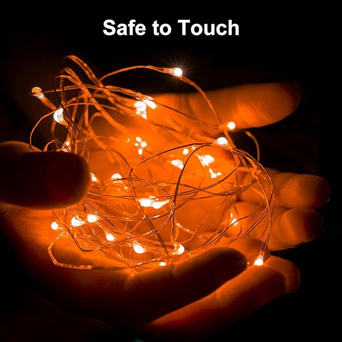 ZGWJ Fairy Lights Battery Operated, 100 Pack Twinkle String Lights 20 LED 7FT 3 Lighting Modes for Bedroom Decor, Easter, Halloween, Christmas, Party Indoor and Outdoor Decoration (Orange, 100PCS)