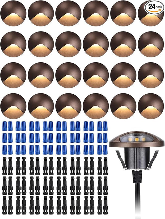 LEONLITE 24-Pack Recessed Low Voltage LED Deck Light Anti-Glare, 12-24V AC/DC Recessed LED Step Riser Light, IP65 Outdoor Step Stair Lights, 3000K Warm White, Aluminum Housing Oil Rubbed Bronze