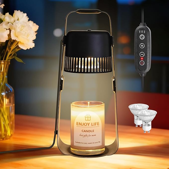 Candle Warmer Lamp with Timer Dimmable: Electric Wax Melter Light for Yankee Candles - Birthday Christmas Gifts for Women Mom, House Warming Gifts New Home Decor Black Metal