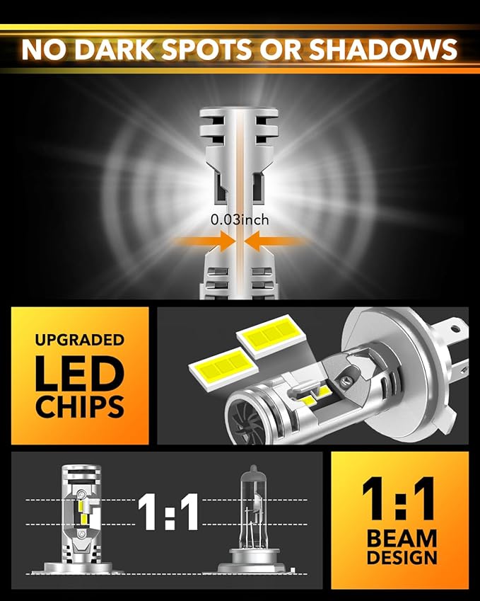 OXILAM H4 9003 Light Bulbs, 36000LM 800% Brightness, 6500K Daylight White, Quick Installation HB2 Fog Light Bulbs, Pack of 2