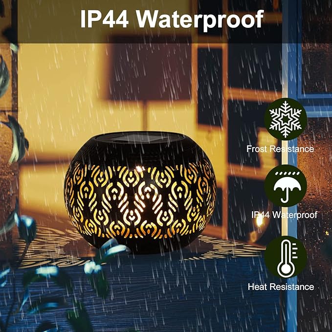 Solar Lanterns Waterproof Outdoor Decor,Hollow Out Retro Metal Solar Lights, Unique Gardening Gifts for Women Mom, Outside Garden Yard Porch Lawn Indoor Tabletop Decorations