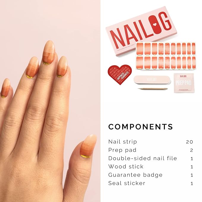 NAILOG Semi Cured Gel Nail Strips 20 Pcs French Tip Stickers | Buy 2 Get 1 UV Lamp | Extra Long Wraps With Glossy Finishing | Impasto