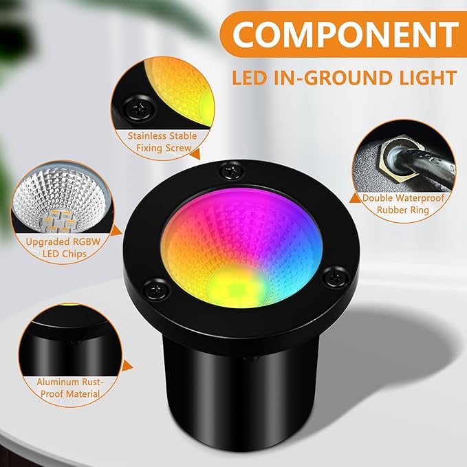 Landscape Lighting - Low Voltage Landscape Lighting 10W RGB Landscape Lights with Color Changing, 12V-24V Waterproof Outdoor In-Ground Lights for Yard Garden (10)