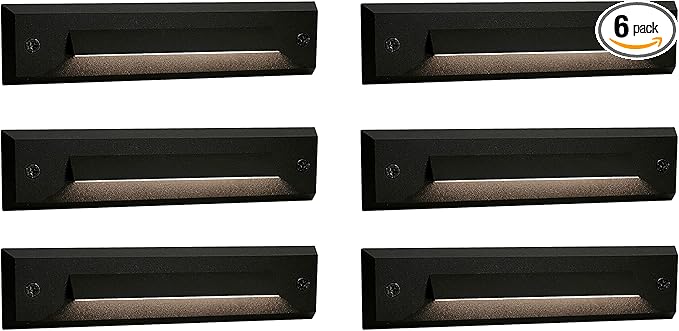 GKOLED 6-Pack Low Voltage 9-15V AC/DC LED Linear Step Lights, 2W Landscape Cutoff Stair Riser Light, Outdoor Waterproof Accent Lighting Fixtures, Die-cast Aluminum with Black Powder Coated Finish