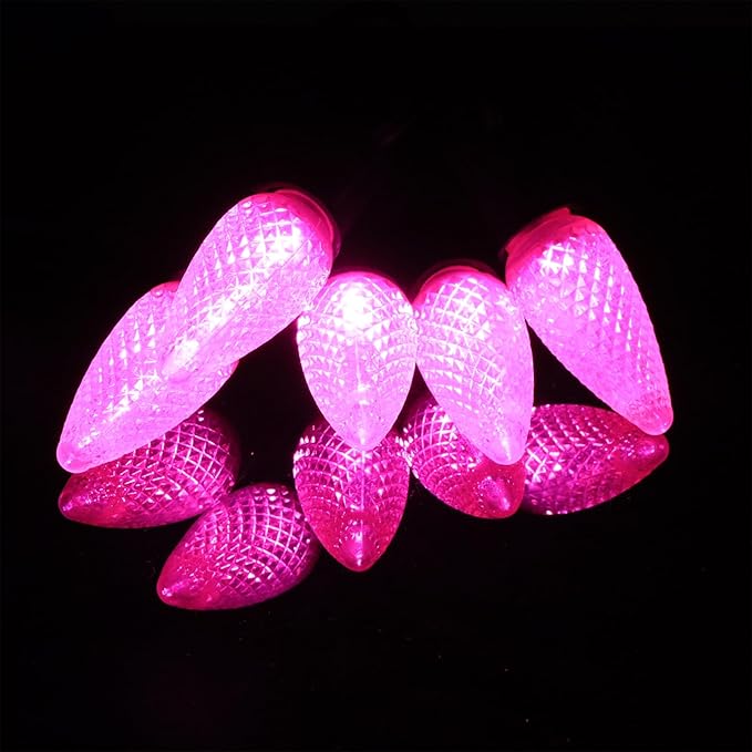 25PCS C9 LED Christmas Light Bulbs - C9 led Bulbs with E17 Base Sockets Replacement Bulbs for Outdoor String Lights - Commercial Grade Pink