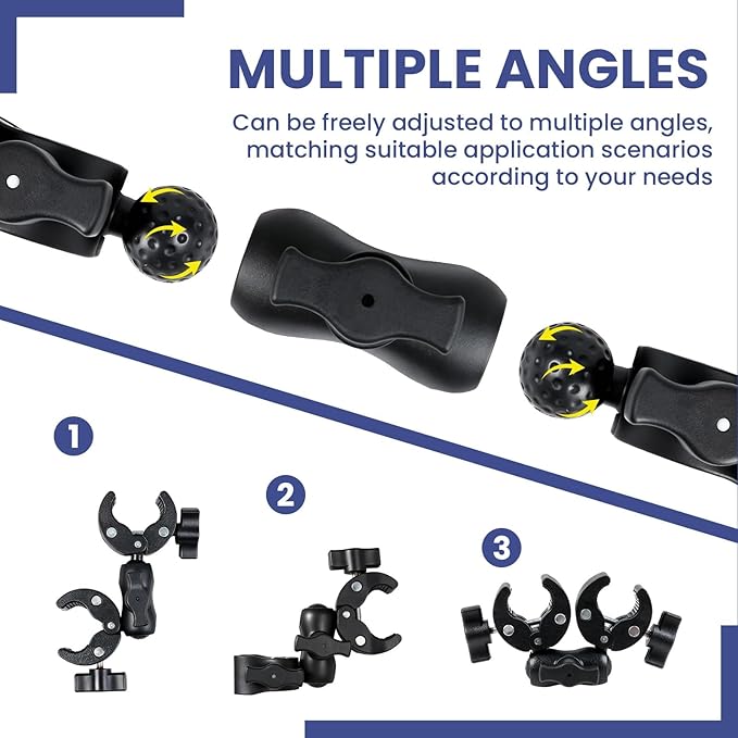 Double Ball Head Camera Clamp - Adjustable Mounting Bracket with Pliers-Style Grips for Photo Studio Equipment, Light Stands, Reflectors, Monitors, and Golf Cart Crossbars（6-9inch）
