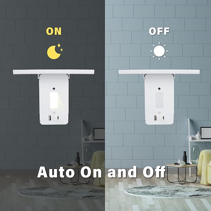 Wall Outlet Extender Outlet with Smart Night Light-2 Pack, Surge Protector Multiple Wall Plug with USB A+C Ports (3.4A Total), 6 AC Outlets, Removable Outlet Shelf, Compatible with GFCI, 1020J