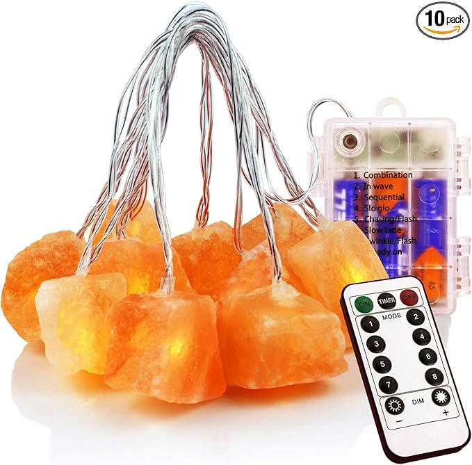 TAOHUA GARDEN Himalayan Salt String Lights Remote Control(8 Modes) with 3 AA Battery Natural Salt Block 10 LED Thanksgiving Christmas Party Decoration Present for Friend