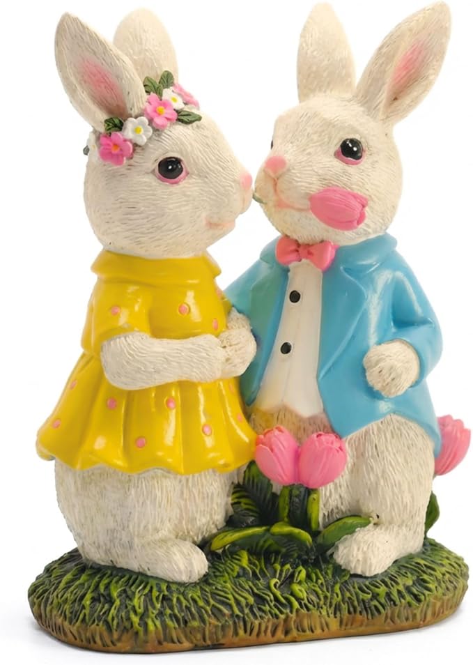 TERESA'S COLLECTIONS Easter Decorations Outdoor with Solar Lights, 8'' Lighted Easter Bunny Decor, Spring Easter Decor for Entryway Planter Mantel Tabletop Ideal Easter Gifts