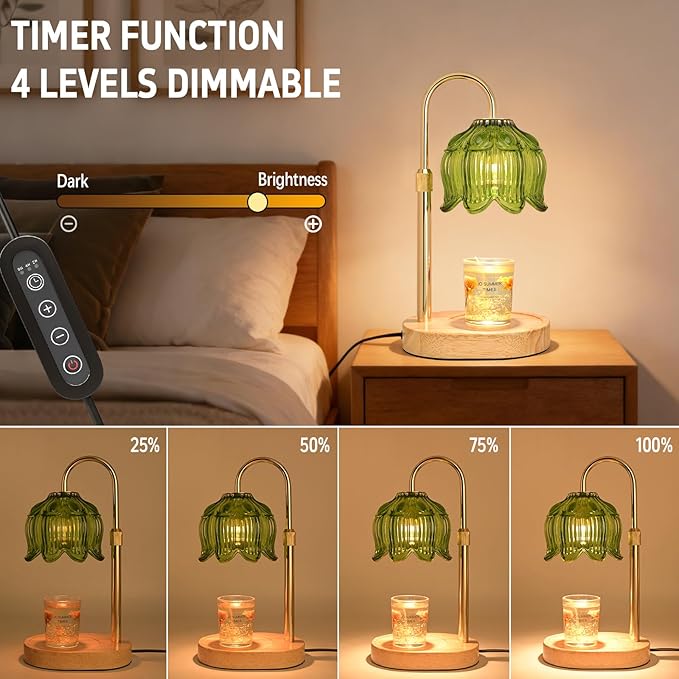 Flower Candle Warmer lamp with Timer Dimmer,Adjustable Height Candle Warmer,Fits All Jar Scented Candles,Christmas Gifts for Mom Women,Candle Lamp for Bedroom Home Decor Green-01