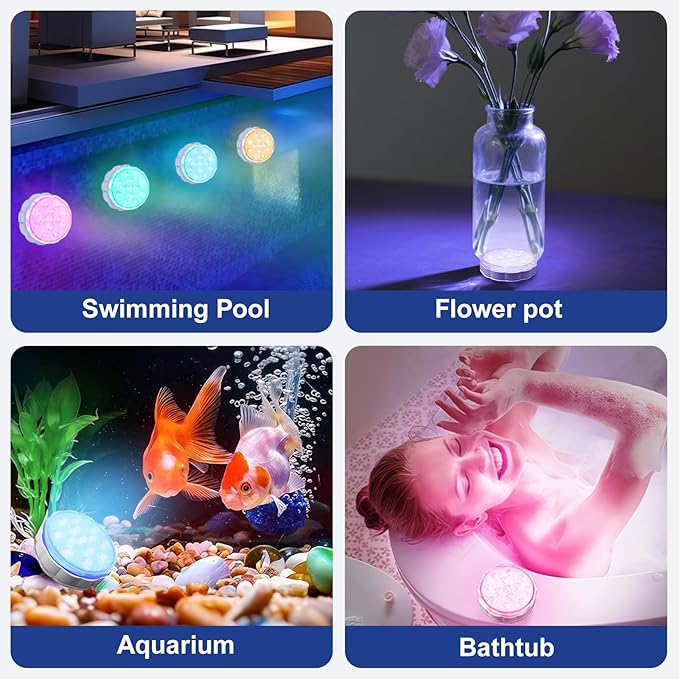YiaMia Rechargeable Pool Lights with Remote, 2 Pack IP68 Waterproof Submersible LED Lights for Above Ground & Inground Pools, Bath, Shower, Party Decoration, Spas, Aquariums