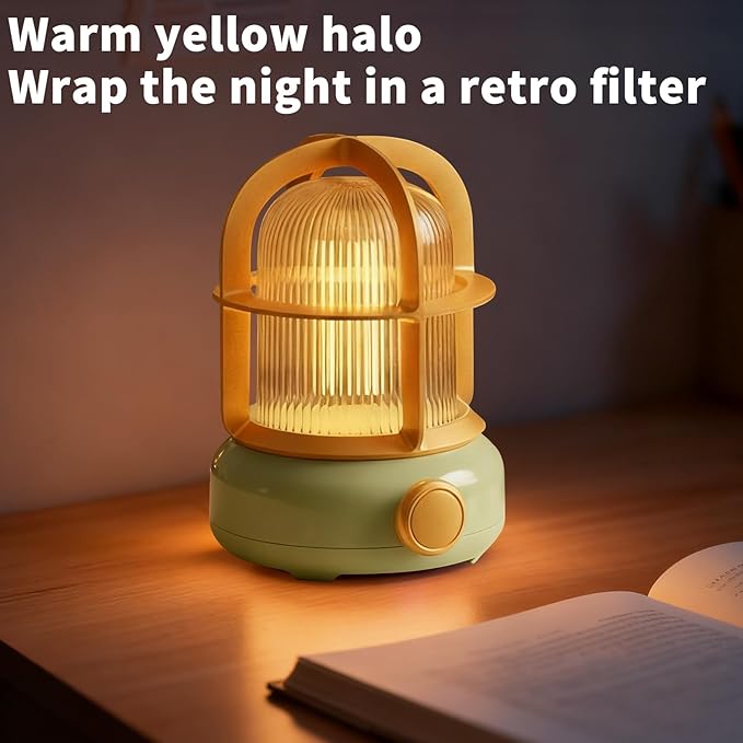 Cute Camping Lantern with Adjustable Dimming & USB-C Charging, Desk Decor for Bedroom, Indoor Outdoor Adventures & Emergency Use Gift, Retro Atmosphere Lamp for Bar (Green)