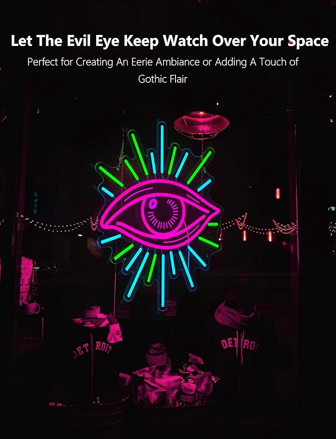 Evil Eye Neon Sign,19.7 Inch Giant Evil Eye Light up Sign - Cool Neon Light Wall Decor for Home Karaoke Bar Restaurant Pub Cafe Salon Game Room, USB Powered (19.7 x 15.7 inches, 1Pack)