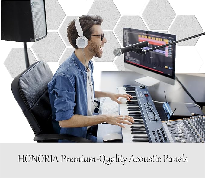 HONORIA 12-Pack Acoustic Panels, Soundproof Wall Panels, Hexagon Self-Adhesive 12"X10"X0.4, High Density Sound Dampening Panels- Silver Grey