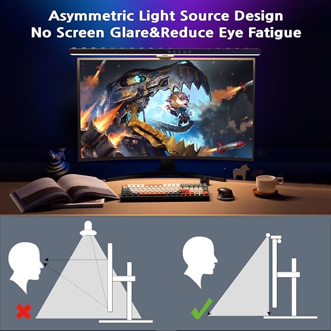 BY-J Computer Monitor Light Bar, Screen Monitor Lamp for Eye Caring, e-Reading LED Task Lamp with Stepless Adjustment, Touch Control, No Screen Glare Space Saving