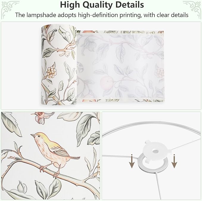 Fabric Lamp Shades Set of 2, 13Inch Medium Lamp Shades, HD Printing Bird Lamp Shade, Lamps Shades fit with Spider and Uno, Modern Farmhouse Lamp Shades for Table Lamps, Floor Lamps