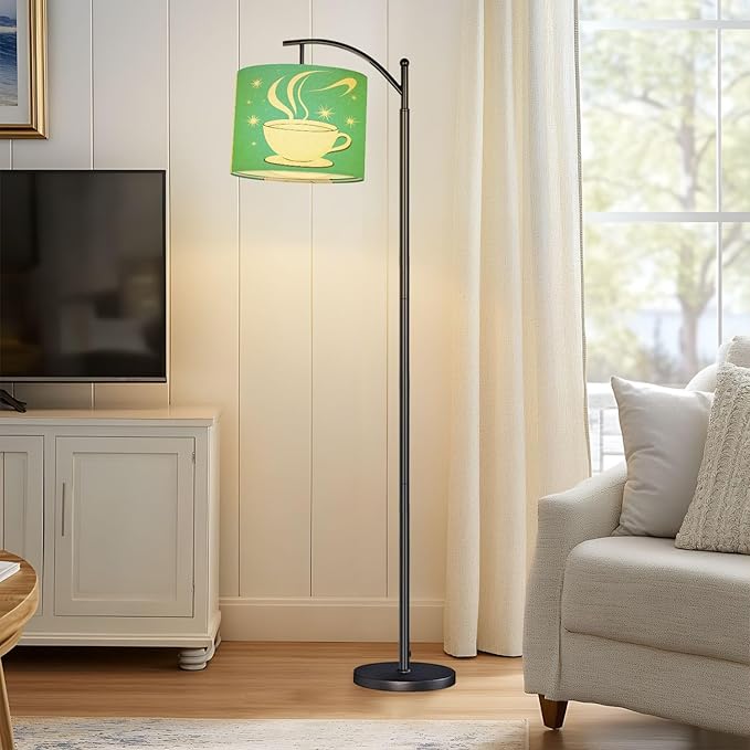Drum Lamp Shade Mid Century Modern Retro Coffee Cup Cafe Sign Art Scandinavian Design Lampshade for Floor Lamps Table Lamps Pendant Light 8.9"x11" Linen Lampshades Replacement Large Lamp Shade