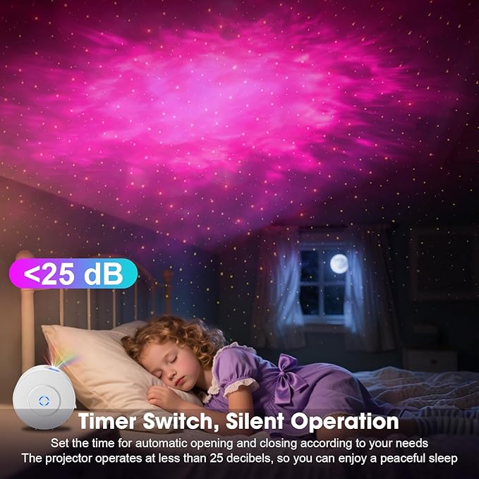 Smart Galaxy Projector with Laser Stars & Nebula Clouds - Control via APP, Alexa Voice or Button, 16 Million Colors, 900+ Sq.Ft Projection, Auto Timer, Ultra Quiet <25dB, 4 Angle Adjustable