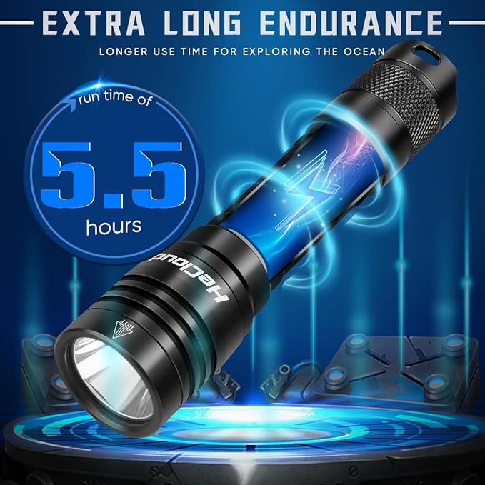 2 Pack Scuba Diving Flashlight with Rechargeable Power Dive Light Torch 3000 Lumens Underwater 328ft IPX8 Waterproof 4 Modes Safety Light with USB Charger for Submarine Deep Sea Snorkeling