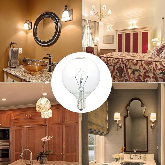 40W Light Bulbs,Wax Warmer Bulbs,E12 Candelabra Base 120 Volt Round Light Bulbs for Full Size Scentsy Warmer,Wax Melt Warmer,Chandelier Table Lamp Wall Sconces,Soft Warm White,G50/120V,6 Packs