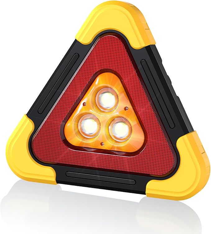 Road Safety Triangles LED Warning Triangles, 4-in-1 USB Rechargeable Emergency Reflector with LED/Power Bank/Flashlight & SOS, 3H Working Times for Vehicle Breakdown, Traveler