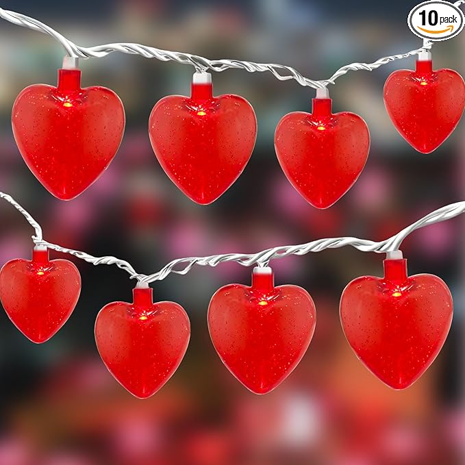 Abeja 8.5Ft Red Heart String Light, Valentine Day Decoration Lights with10 Red Heart, Connectable Fairy Heart String Lights for Valentine's Day Bedroom Wedding Anniversary Outdoor Indoor Decor