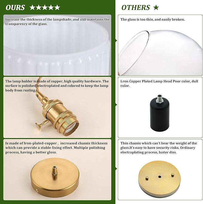 Pendant Light 2 Pack with White Striped Glass Lmapshade, Brass Vintage Pendant Light Adjustable Hanging Light for Kitchen Island Dining Room Hallway