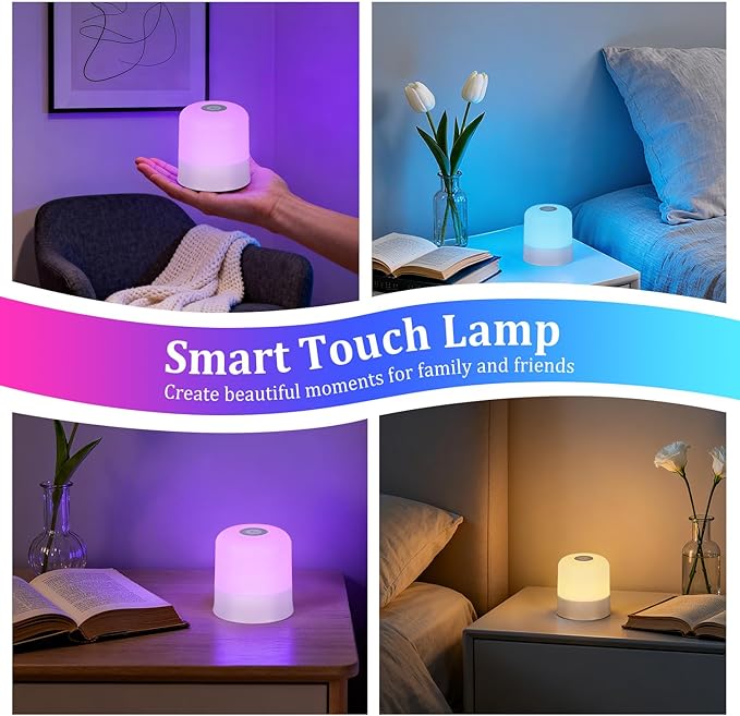 Night Light Bedside Lamp with Touch and Remote Control, 13 RGB Colors Changing 5 Brightness Dimmable Table lamp, Rechargeable Portable Desk Lamp for Baby Kids Nursery Bedroom Outdoor Camping