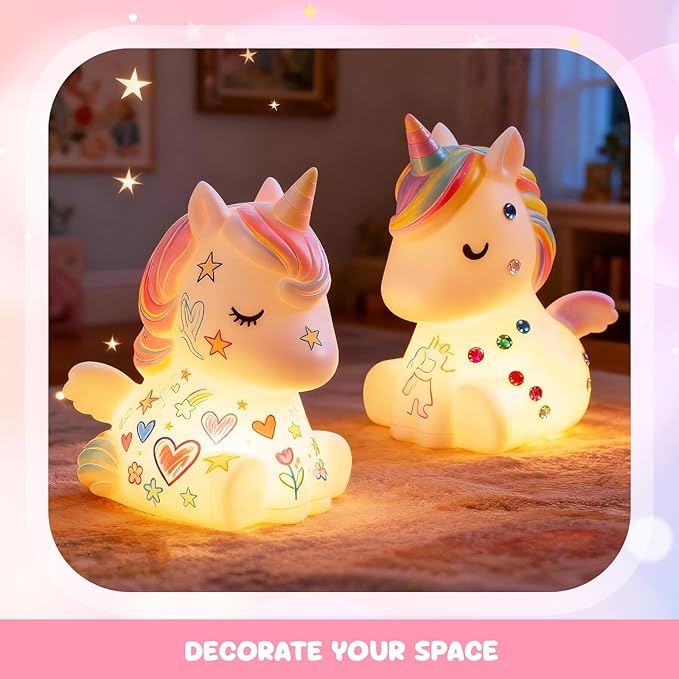 Paint Your Own Unicorn Lamp Kit, DIY Night Lamp Art Supplies Creative Crafts Kit Painting Toy Age 4 5 6 7 8 9 10 11 12 Birthday Christmas Gift for Kids Girls Boys