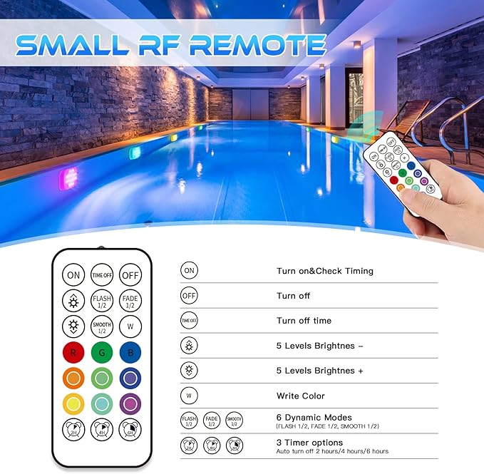 Underwater Led Lights with Remote, IP68 Waterproof Magnet Floating Lights for Bathtubs, Ponds, Parties (1 Set)
