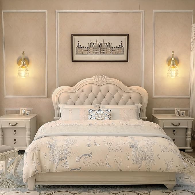 Gold Wall Sconces, Modern Brushed Golld Sconce Wall Lighting, Vintage Glass Light Fixtures, Indoor Wall Lamps for Bathroom Vanity Mirror Living Room Bedroom Kitchen Hallway Stairway E26 Hardwire