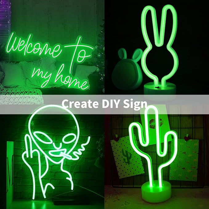 iNextStation 12V Green LED Strip Lights 16.4FT, Flexible Silicone Neon Rope Light with Power Adapter, Waterproof, Cuttable, Dimmable & Linkable, LED Lights Strip for Bedroom, Kitchen(with Plug)