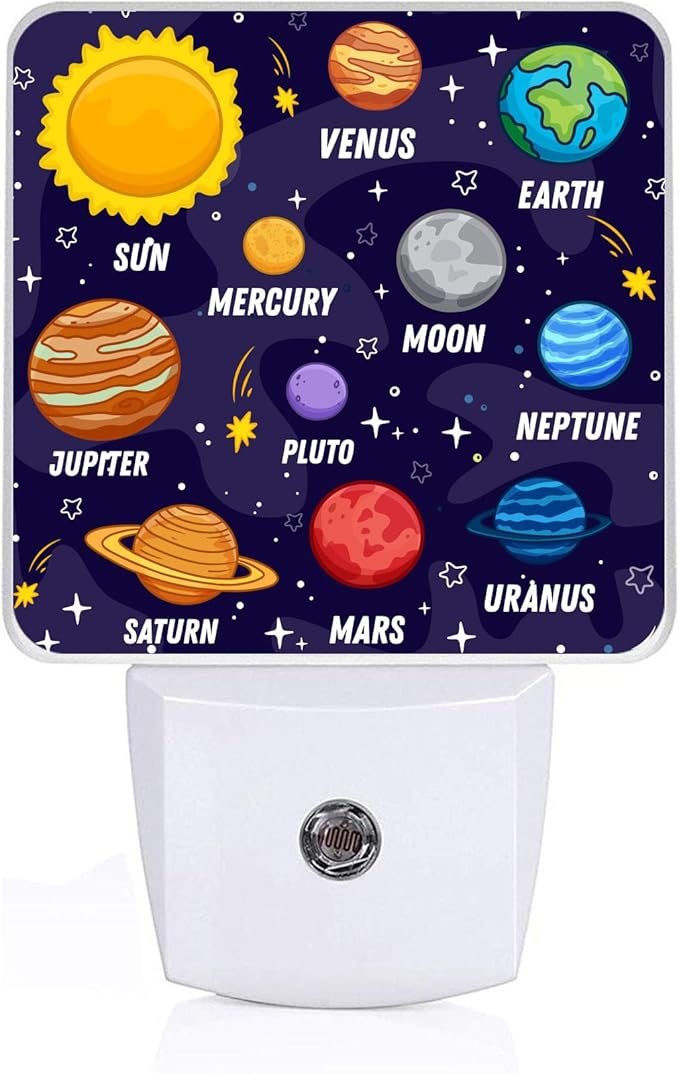 Colorful Planet Space Night Light, Plug-into Wall Solar System Nightlight Lamp with Dusk to Dawn Sensor, Led Lamp 0.5W Energy Efficient for Boys Girls Adults Home Decor