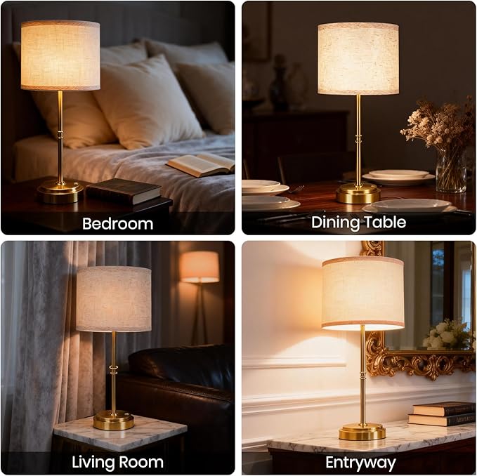 AWOKE Cordless Table Lamp with Fabric Shade, 7500mAh Rechargeable Battery Operated Desk Lamp, Stepless Dimming, Height Adjustable (12.7"-17.7") Nightstand Light for Bedroom & Living Room