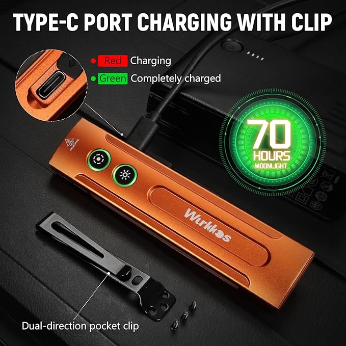 Wurkkos HD01PRO UV Flashlight with UV Light&White LED Combo,Led Flashlight 1200Lumens Flat Flashlight with RGB Light,Rechargeable EDC Flashlight,Pocket Light for Emergency,Pet Urine Detection(Orange)