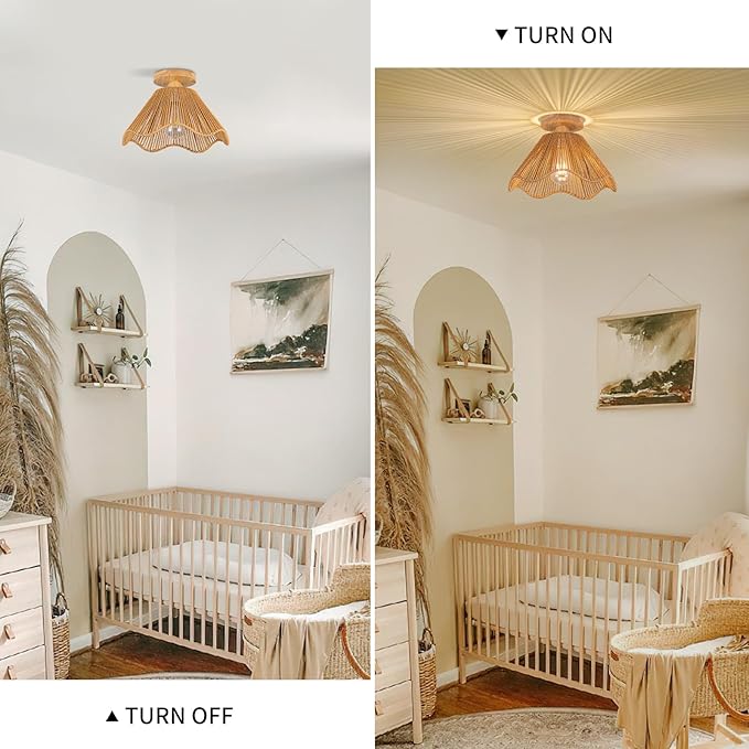D12.5 Inch Boho Light Fixtures Ceiling Mount Boho Rattan Ceiling Light Flush Mount Mini Chandelier Bedroom Hallway Entryway Bathroom Nursery