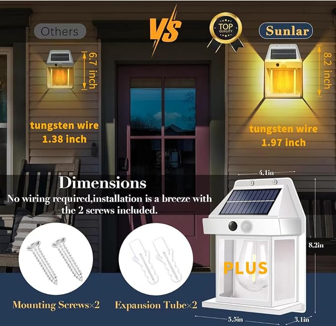 2-Pack 8.2" H Outdoor Solar Powered Wall Sconce Lights Dawn to Dusk Motion Sensor 3 Lighting Modes for Porch Garage House Patio Shed Barn Door Yard Outside Decorative Waterproof -White.