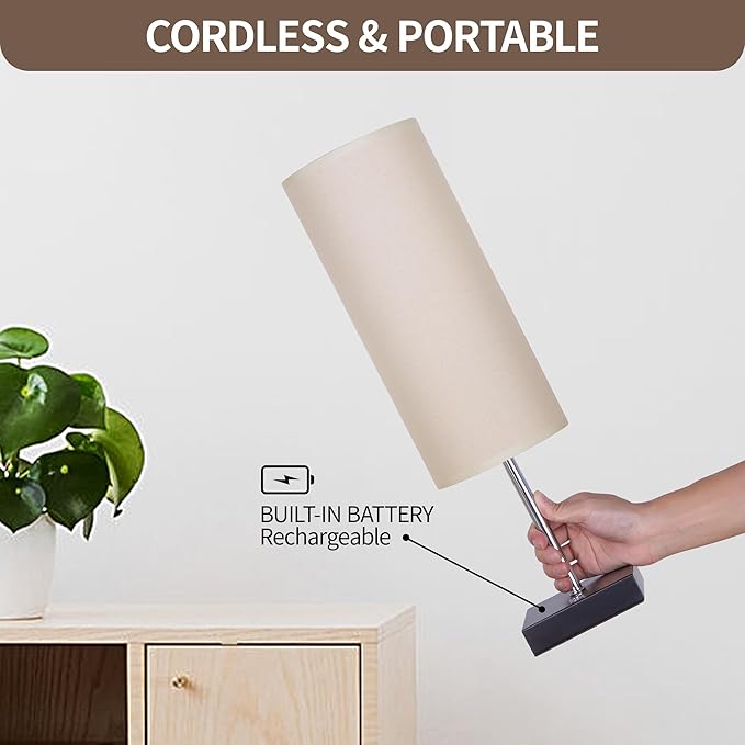 18Inch Cordless Lamp Table Lamps set of 2, 5000mAh Rechargeable Beside Table for Living Room, 2700K Battery Operated Small Bedroom Desk Lamp for Night Stand Linen Fabric Shade for Home（Bulb Included）