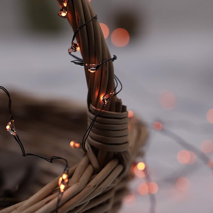 Nature Rattan Pumpkin String Lights Fall Garland with Lights Battery Operated with Remote - Perfect Thanksgiving Halloween Fall Decorations (Orange Fairy)