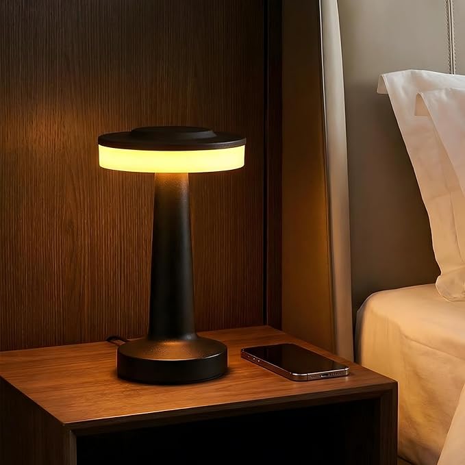 Riakrum 2 Pcs LED Portable Cordless Table Lamp with Touch Sensor 3 Color Stepless Dimming Rechargeable Battery up to 15 Hours Cordless Table Light Wireless Lamp for Nursery (Black)