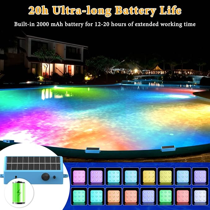 Solar Pool Lights, Pool Lights with Remote, 10-Color 4-Mode Light Sensing LED，Underwater Swimming Lighting with Timer Off, Submersible Pool Lights for Above Ground In-ground Inflatable Pool