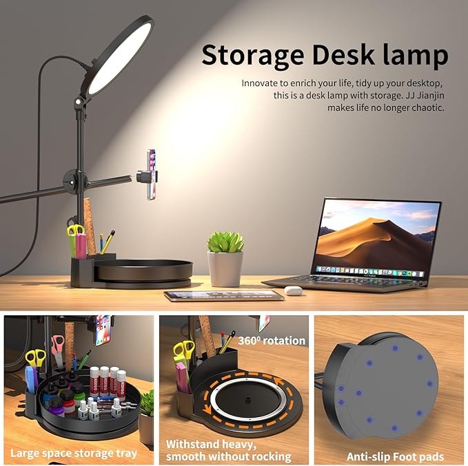 Zoom Lighting for Computer, Desk Ring Light with Stand,55W Dimmable Full Screen Ring Light,with Rotating Storage Box,Pen Holder Stand,Phone Holder&Controller (Black, 10.5)