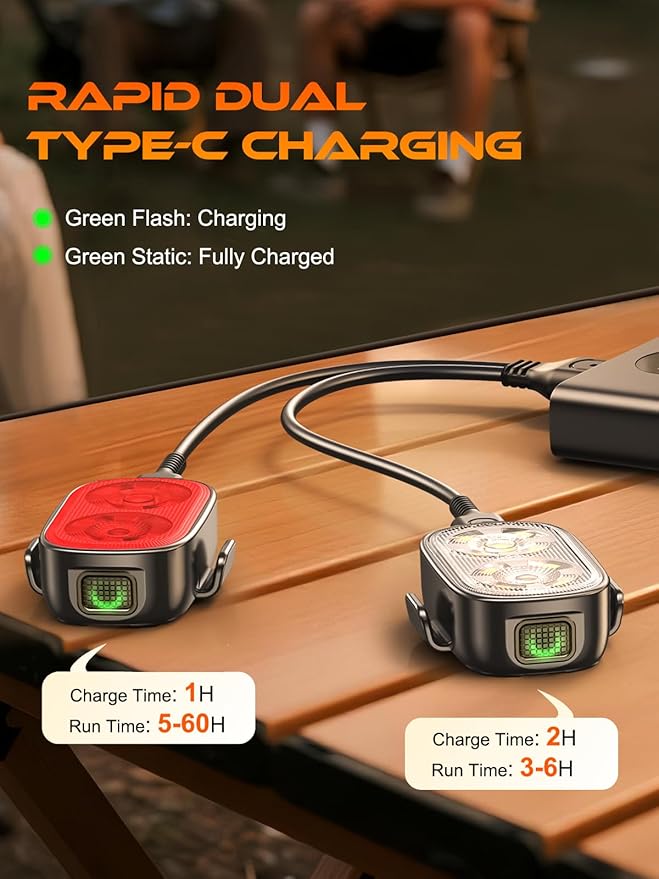 Bike Lights, Ultra-Slim USB-C Rechargeable Bike Lights Front and Back, 5+6 Lighting Modes & IP65 Waterproof, Super Bright Bicycle Light Set for Road Mountain Night Riding Cycling
