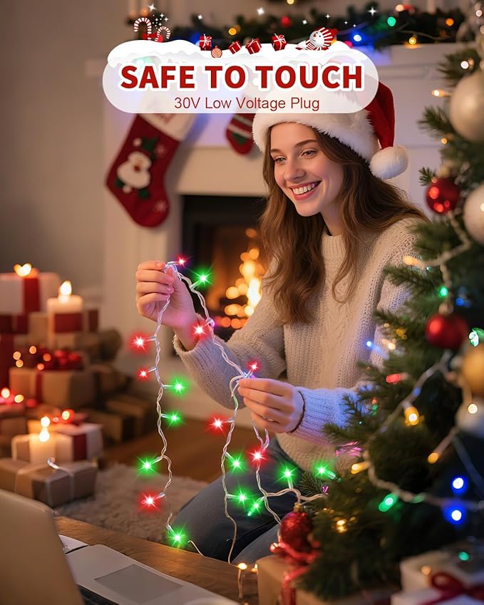 1200 LED 403FT Christmas Lights String Outdoor Indoor, Red Green Xmas Tree Lights, Plug in Twinkle Fairy Light with Remote Timer Dimmable for Room Yard Holiday Party Wedding Camping Decor