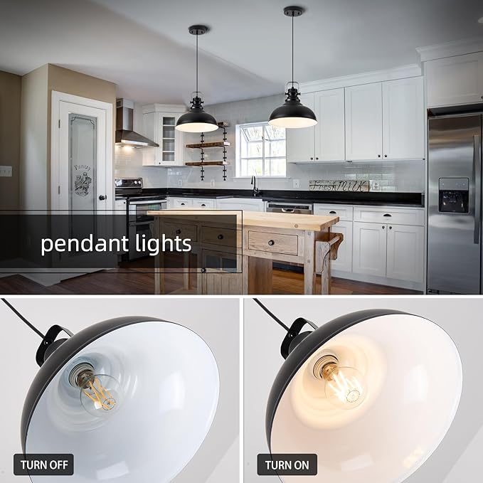 Industrial Pendant Light Fixture, Farmhouse Decor Adjustable Metal Hanging Lamp, Vintage Pendant Lighting for Kitchen Restaurant Dining Room Cafe, E26 Base Black (Black, 3 Pack)