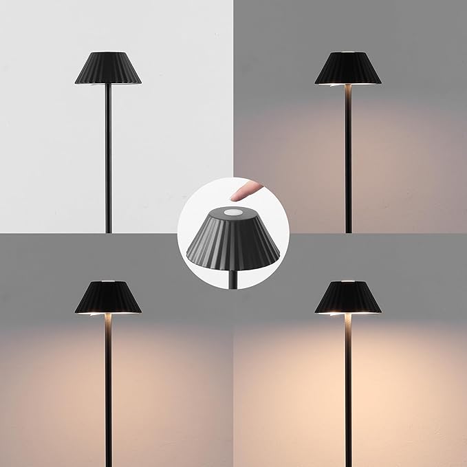 JONATHAN Y 44" Black Modern Rechargeable Cordless LED Floor Lamp for Patio, Dimmable Minimalist Indoor Outdoor Standing Light, Pleated Iron Shade, Touch Sensor (JYL7168D)