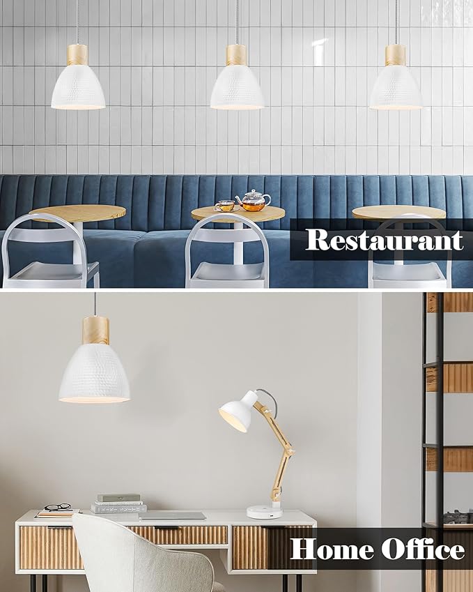 ELYONA Hammered Pendant Lights for Kitchen Island, Solid Wood Hanging Light Fixtures, Industrial Metal Pendant Light Fixtures for Bar, Dining Room, Bedroom, Office, Modern White,Small