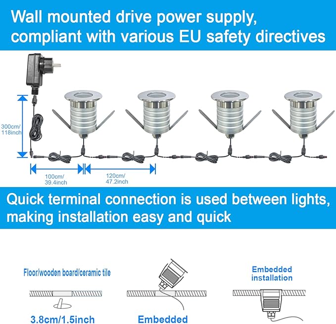210 LED Honeycomb Underground Light, 3W, DC12-24V, IP67, Anti-Glare, Low-Voltage Embedded, Stainless Steel 304 Cover, Suitable for Outdoor Ground, Deck, Square, Park, Courtyard(3000K, 4Packs)